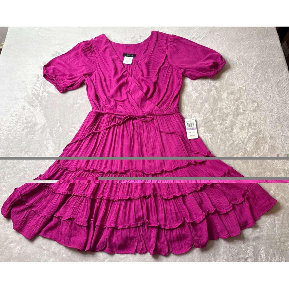 B Darlin Tiered Ruffle Dress W 11/12 Lined Berry Pink Short Sleeve New with tags